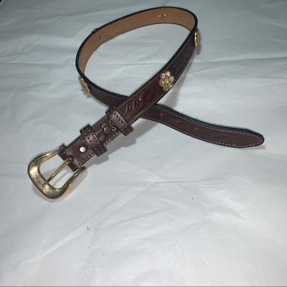 JILL STUART VINTAGE 80’s TOOLED LEATHER BELT WITH JEWELS - WESTERN GLAM! - Picture 3 of 16